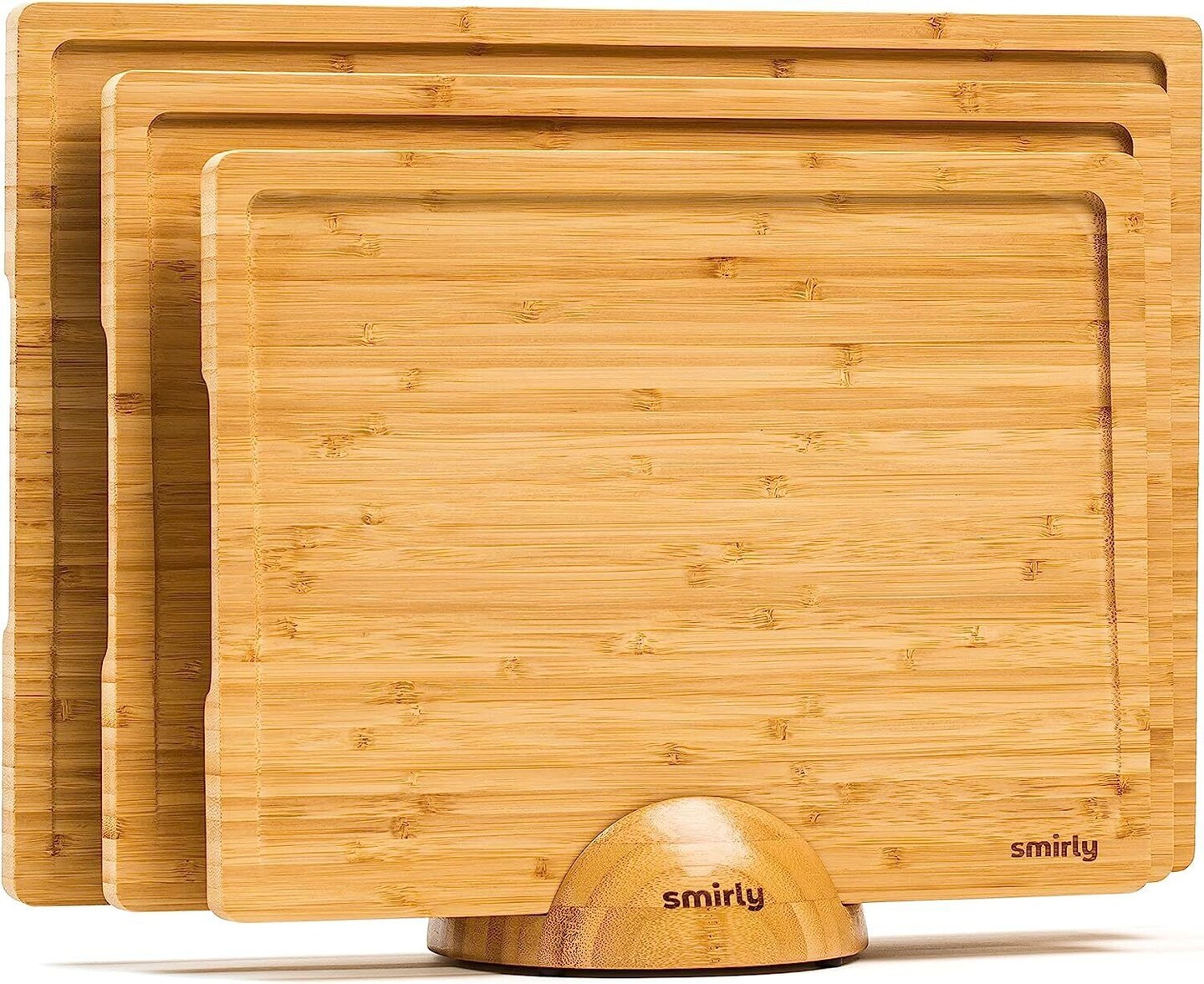 Smirly Bamboo Cutting Boards Set with Holder Stand
