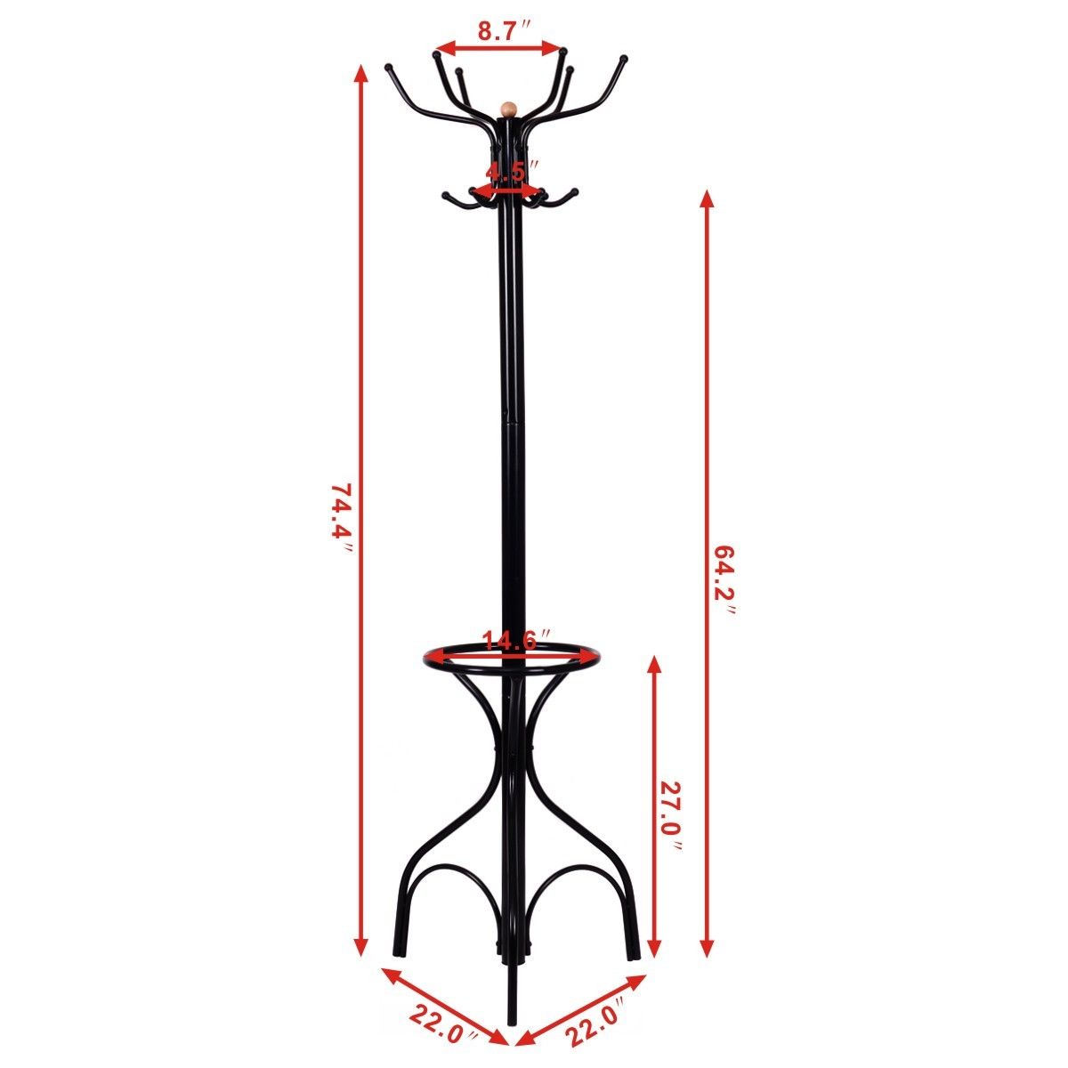 Costway Metal Coat Hat Rack Organizer Clothes Hanger Hooks Tree Stand Umbrella Holder