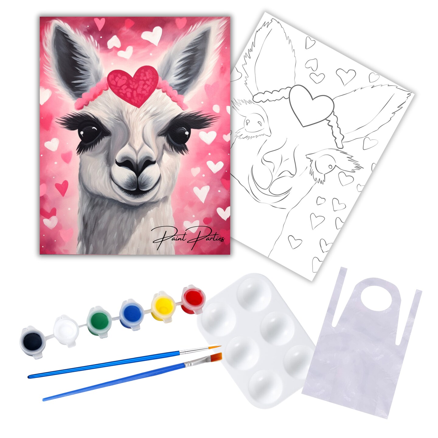 "Vday Llama" DIY Canvas Art Kit, Adult Beginner, Acrylic Paint Size 11x14 inch