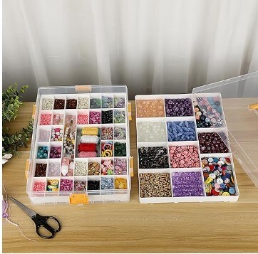 Clear Plastic Storage Container with 2 Removable Trays (36 Grids + 11 Grids) Organizers &#x26; Storage for Crafts Yellow Clear Storage Container for Lego, Beads, Sewing, and Fishing Tackles, among other things
