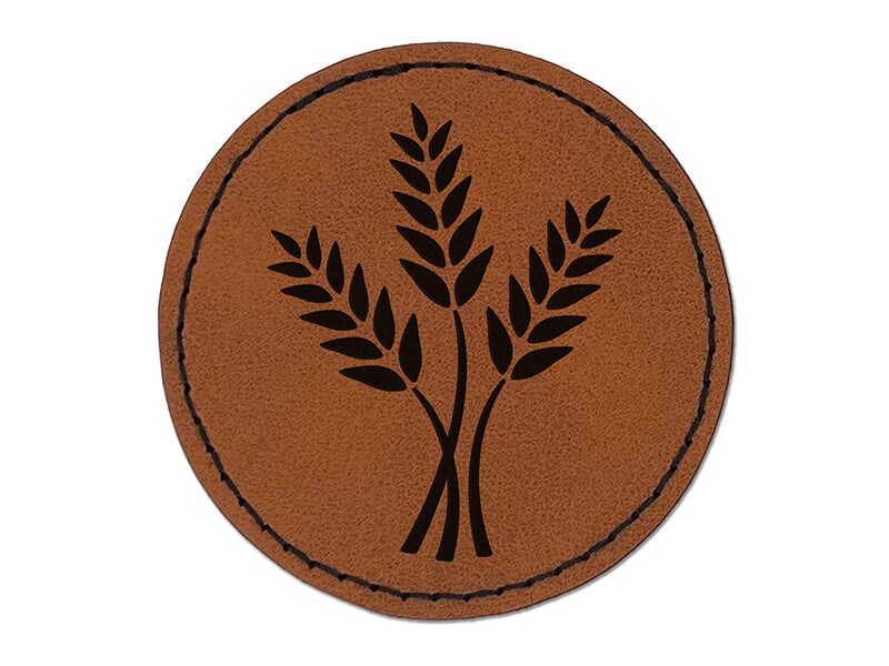 Wheat Stems Bread Baking Round Iron-On Engraved Faux Leather Patch Applique - 2.5&#x22;