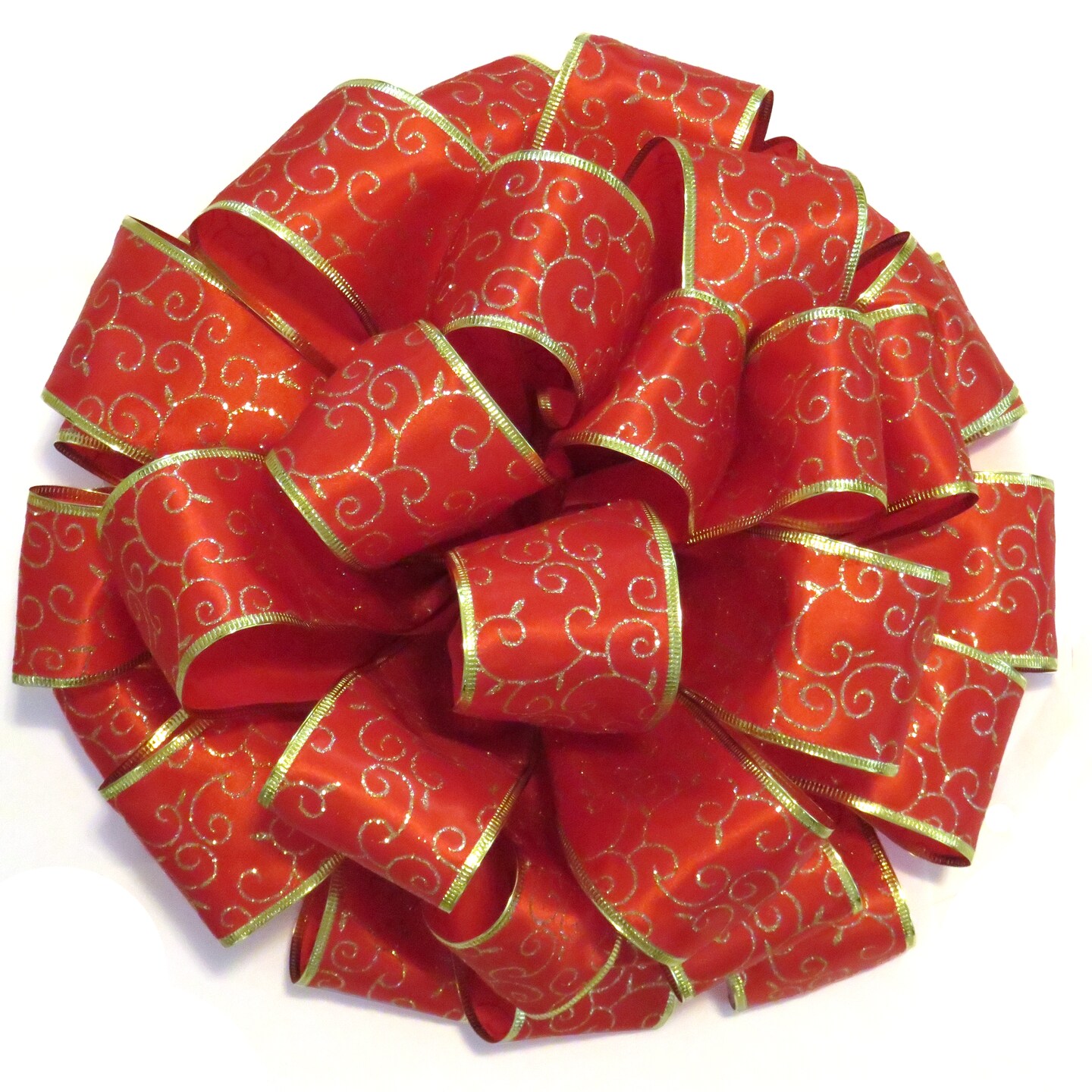 Wired Red Christmas Ribbon 40 FEET 2 1/2 Wide Satin & Gold Glitter Tree  Garland
