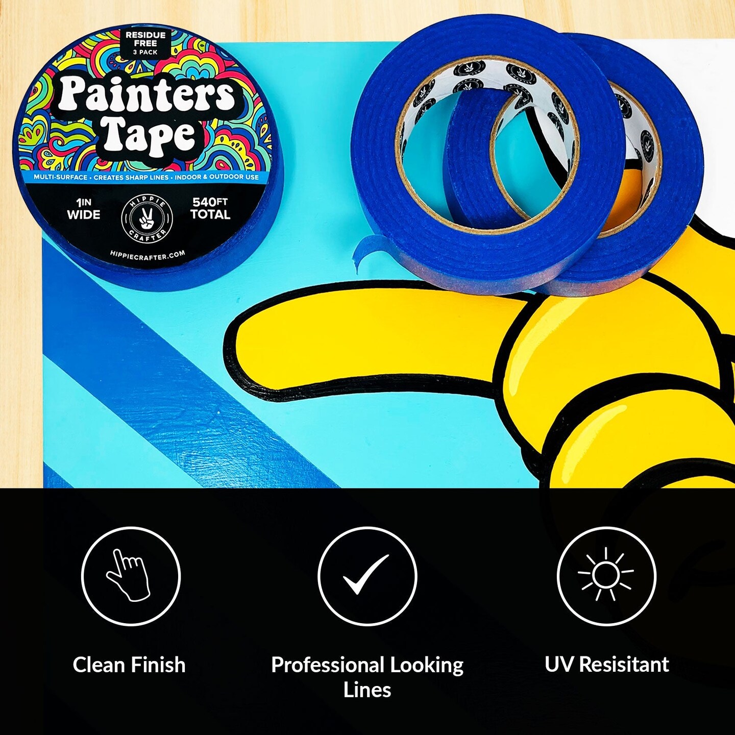 Blue Painters Tape 1 inch Wide 3 Pack Blue Tape for Painting 1" Thick x 60 YDS Masking Tape 1 Inch Wide Removable Bulk Paint Tape for Pattern Walls 180 YDS Total