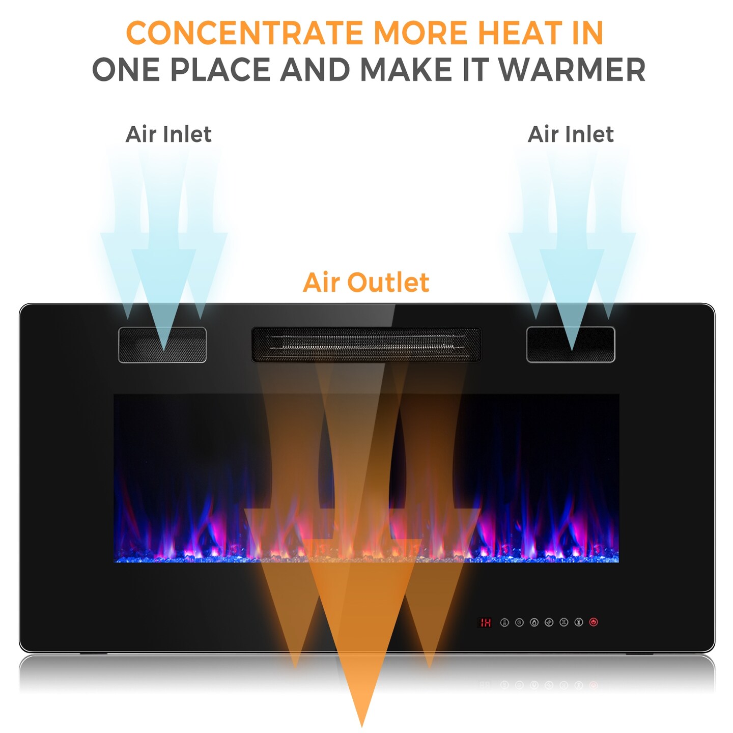Recessed Ultra Thin Electric Fireplace Heater with Glass Appearance