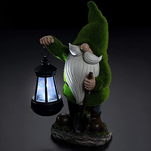 Earnest Flocked Garden Gnome with Lantern Solar Powered LED Outdoor Decor Light Great Addition for Your Garden Solar Powered Light Garden Gnome Christmas Decorations Gifts