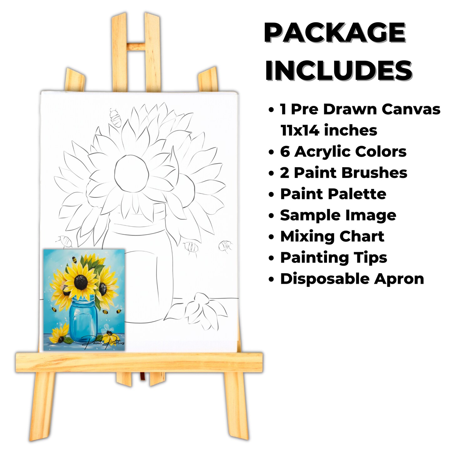 &#x22;Sunflowers In A Jar&#x22; DIY Canvas Art Kit, Adult Beginner, Acrylic Paint Size 11x14 inch