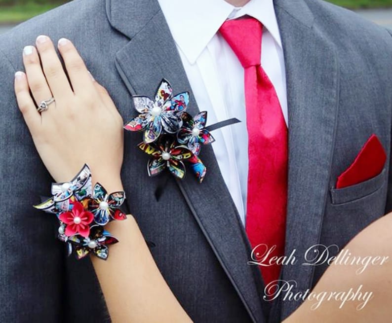 Comic Book Corsage and Boutonniere set Customize for prom, graduation, wedding