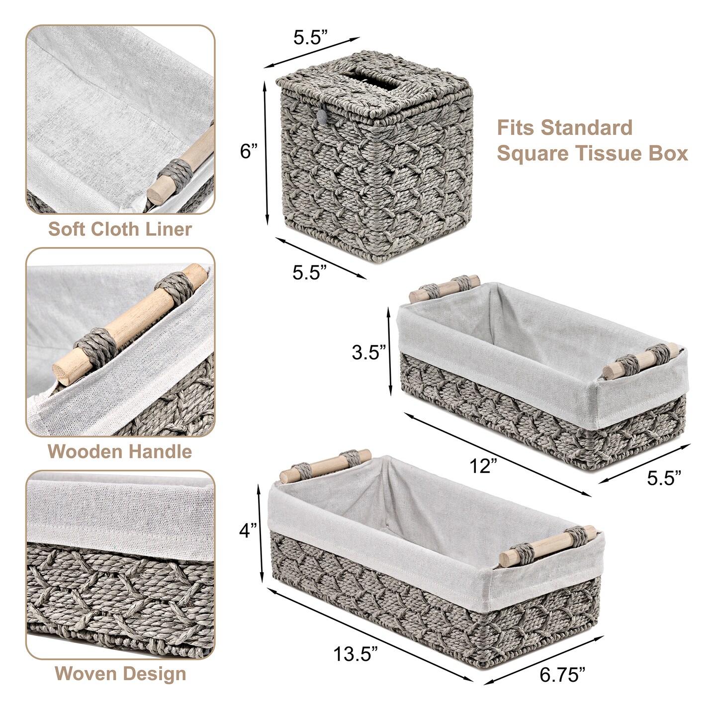 Sorbus Paper Rope Bathroom Baskets &#x26; Tissue Holder 3 Piece Set