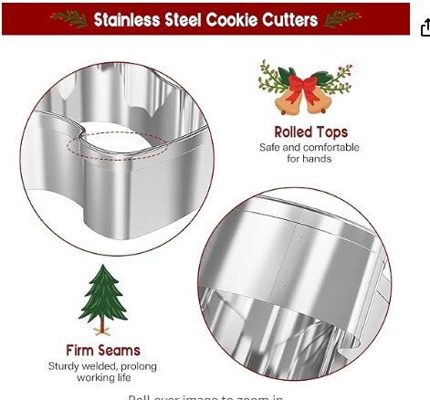 Hibery Holiday Cookie Cutters Christmas, Reindeer, Snowflake, Christmas Tree, Gingerbread Man, Santa, Bell &#x26; More, 20 Pcs Christmas Cookie Cutter Shapes