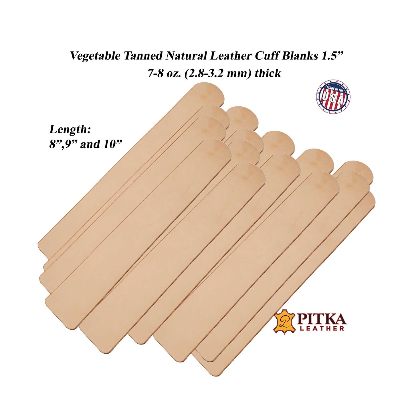1.5" Vegetable-Tanned Leather Blanks – DIY Bracelets & Custom Wristbands (6 Pack)