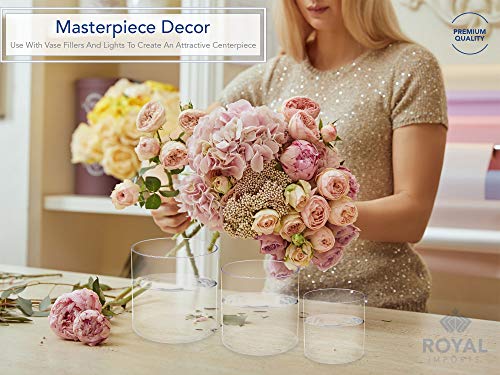 Royal Imports Flower Acrylic Vase Decorative Centerpiece for Home or Wedding by Royal Imports - Break Resistant - 4&#x22; Cylinder by 4&#x22; Tall