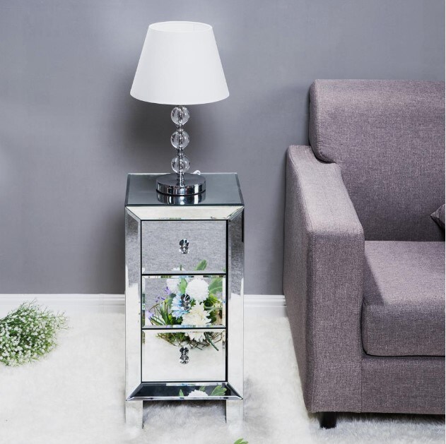 Nightstand with 3 Drawers Bedroom Storage Mirrored Bedside End Table Accents for the Home