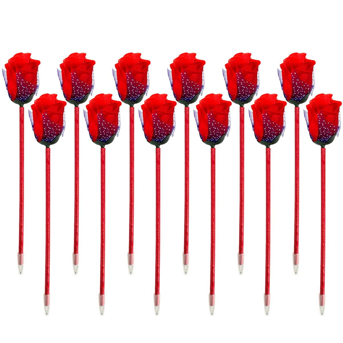 Wrapables Rose Flower Ballpoint Pens, Novelty Pens for Office, Valentine&#x27;s Day, Mother&#x27;s Day, and Party Favors (Set of 12)