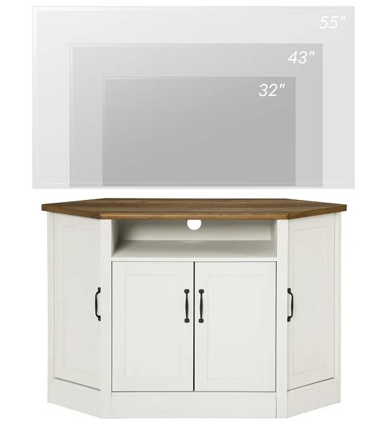 White&#x26;Oak Corner TV Stand with Yellow LED Lights for TVs up to 55 inches