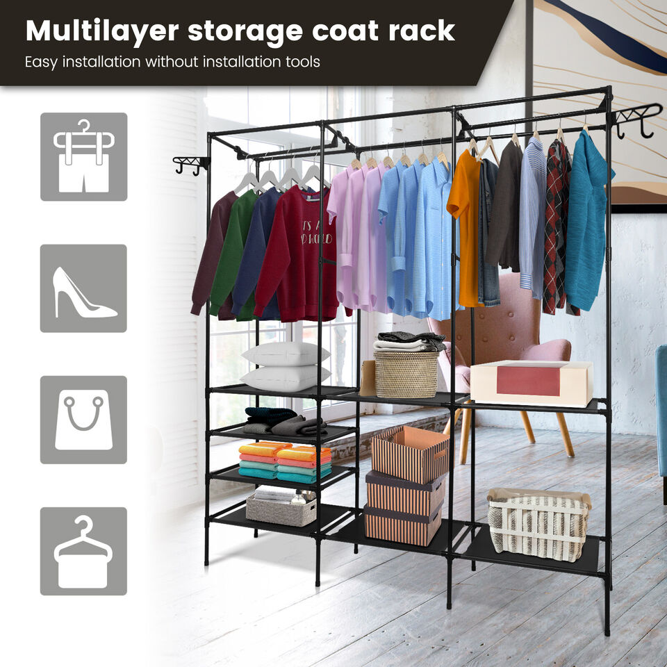 Clothes Organizer Heavy Duty Garment Adjustable Rack Closet Storage