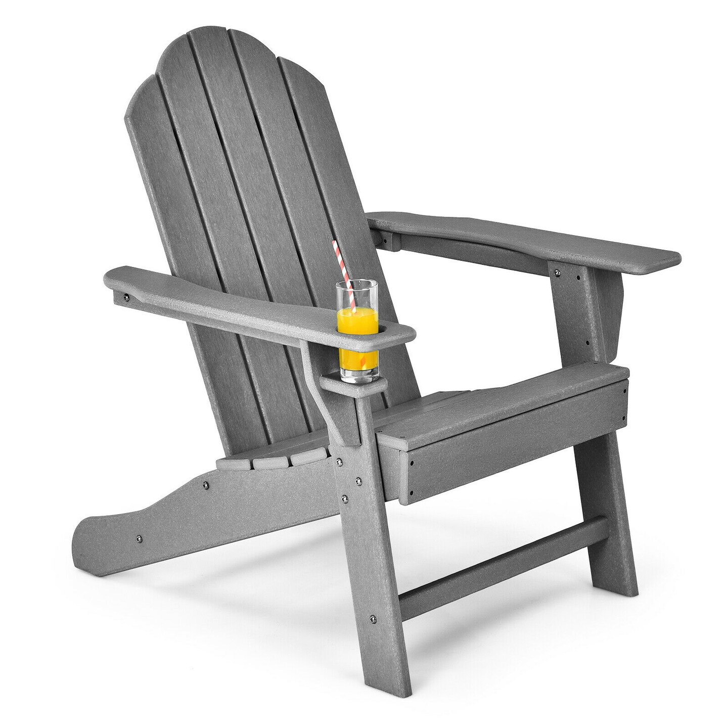 Outdoor Adirondack Chair with Built-in Cup Holder for Backyard and Porch