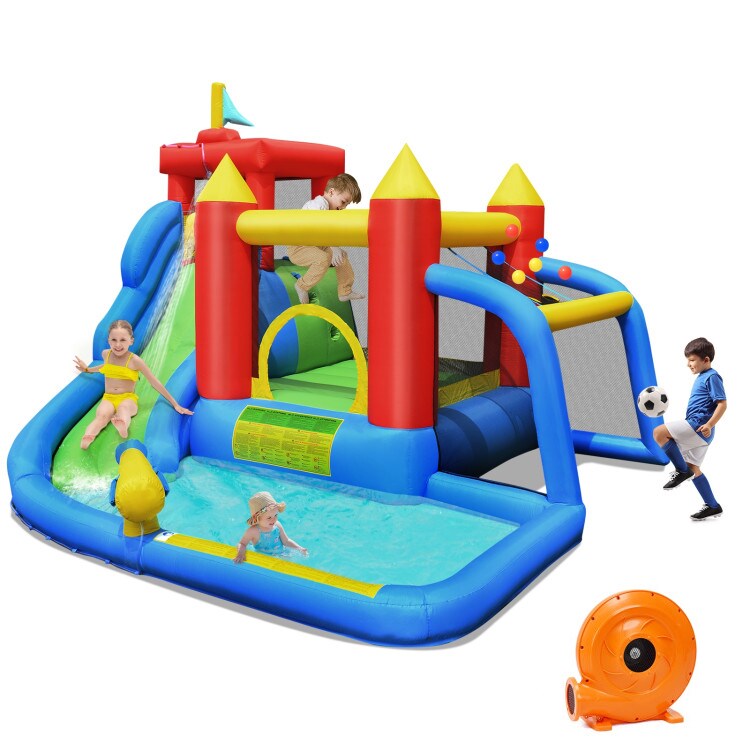 Kids 6-in-1 Inflatable Castle Slide Jump Climb Water Pool Ball Play 3-10 Years