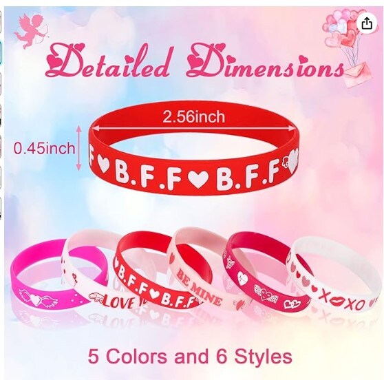 42pcs Valentine&#x27;s Day Party Favors Silicone Bracelets Pink Red Love Heart Rubber Wristbands Accessories for Kids Adults