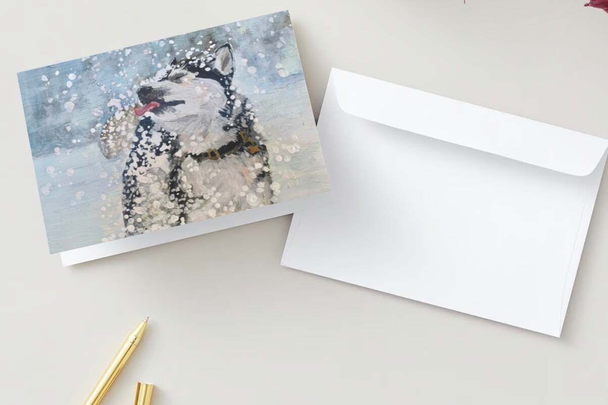 Catching Snow- Husky Dog Greeting Card product 3