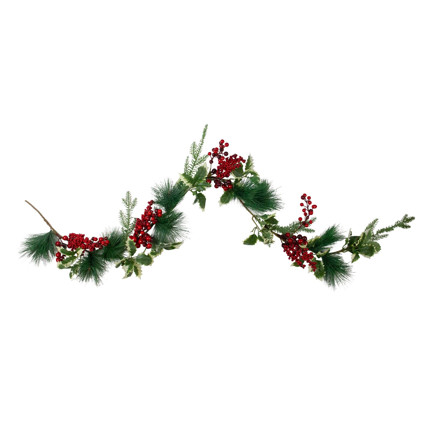 Northlight 5&#x27; x 5&#x22; Holly, Berries and Pine Sprigs Artificial Christmas Garland - Unlit