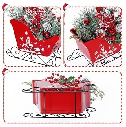 Rich Christmas Elements for Xmas Festival Gifts Christmas Metal Sleigh Table Decor Holiday Sleigh Centrepiece Sleigh Table Top Decor Ornament for Home Fireplace Windowsills