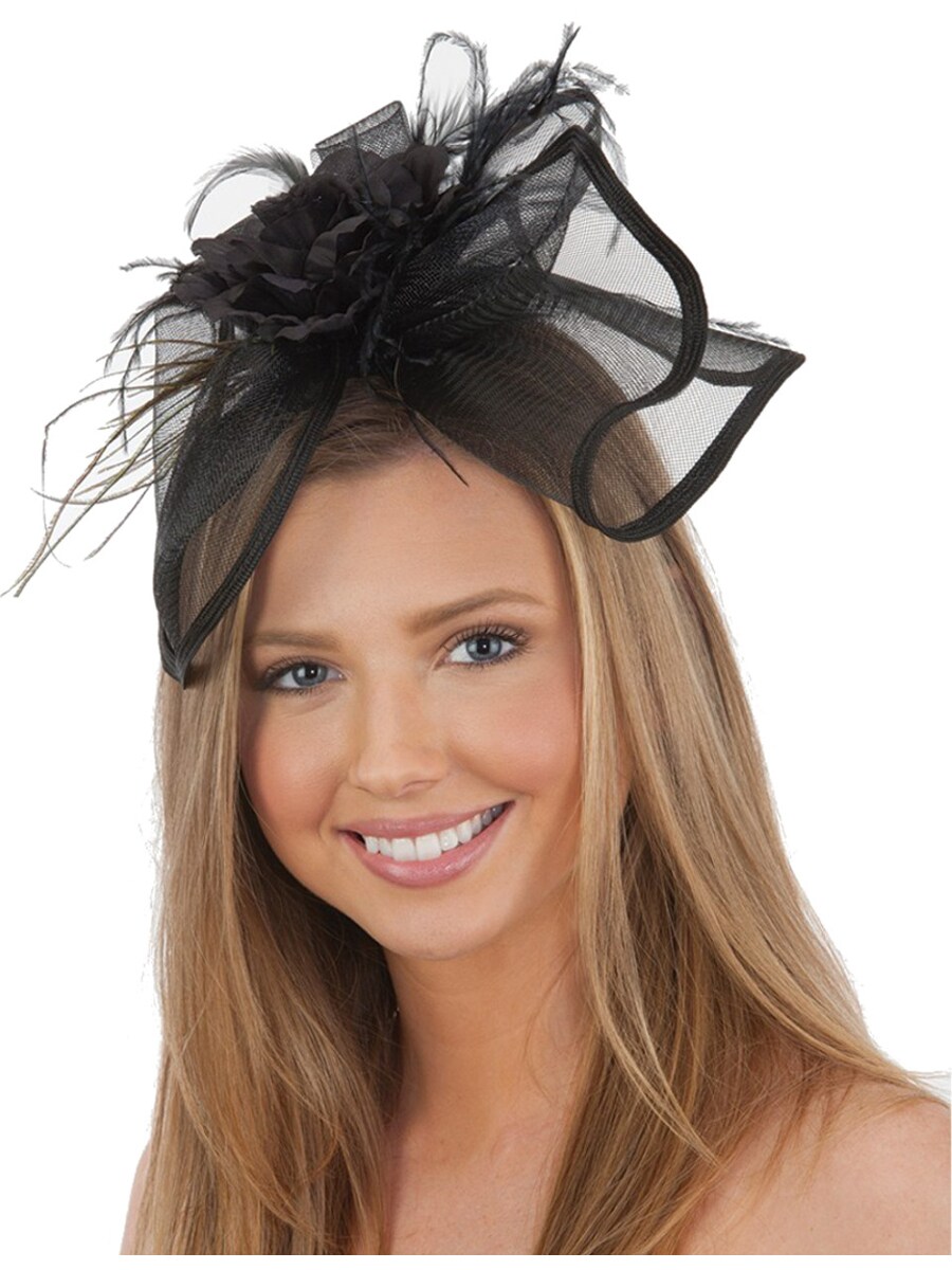 Womens Black Hat Headband With Feathers Steampunk Mini Elegant Hat Accessory