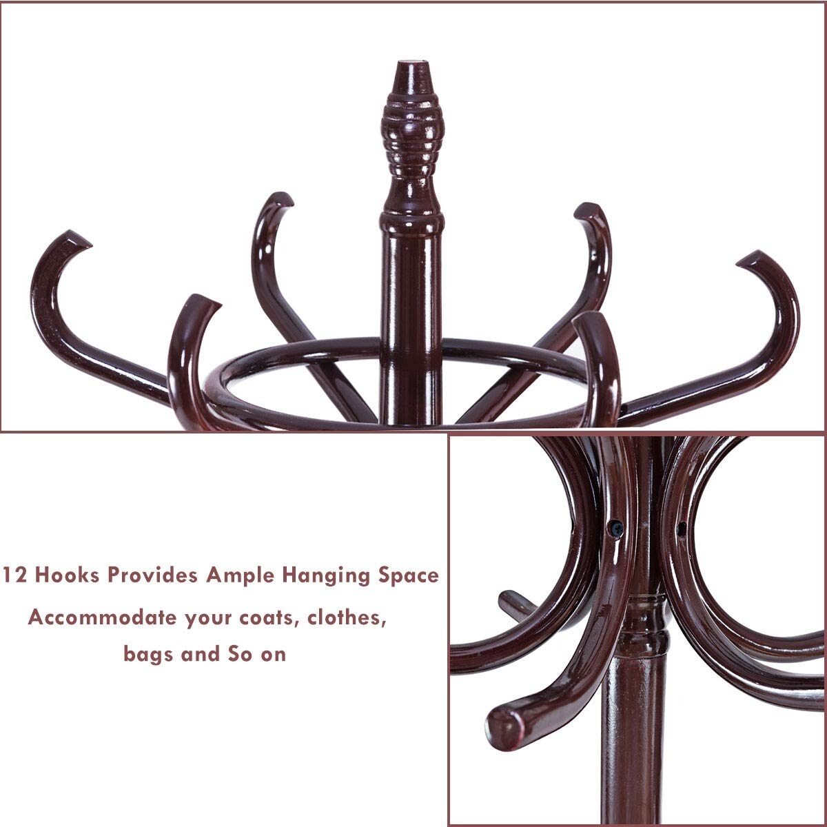 Wooden Freestanding Hat Coat Rack with Umbrella Stand Perfect for Any Room