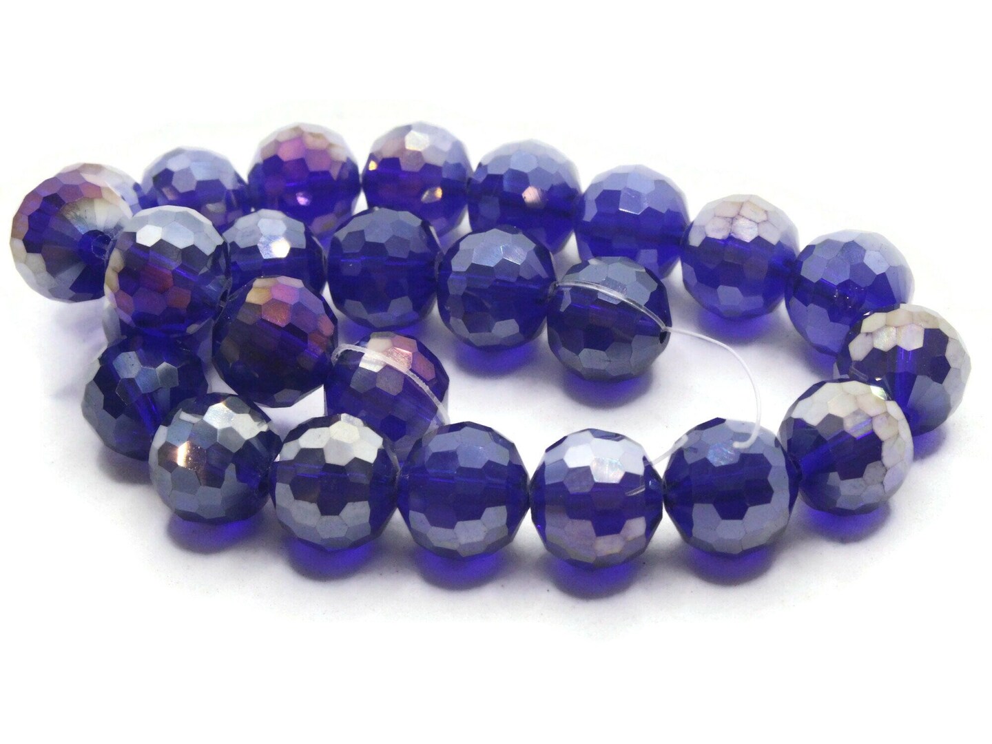 25 12mm Faceted Round Blue Glass Beads