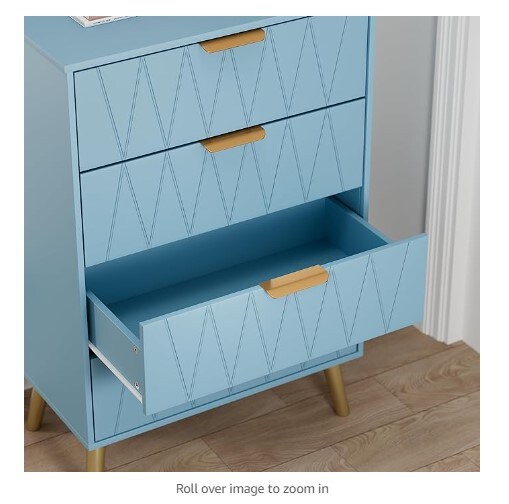 Drawer Dresser, Chest of Drawers, Contemporary Dresser with Storage, Bedroom, Living Room, Hall, Entryway, Closet Organizing Unit (Blue)