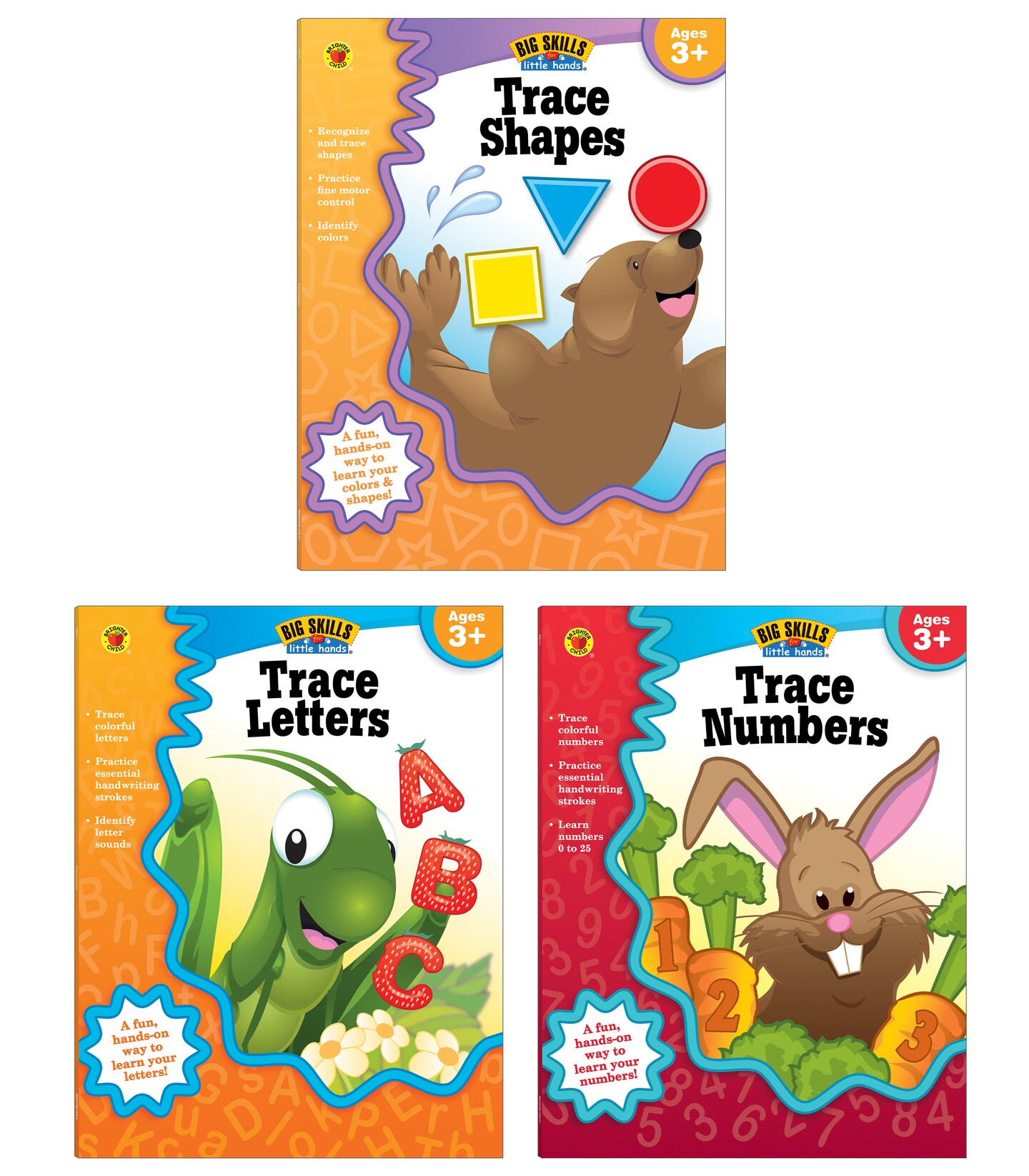 Carson Dellosa Big Skills Tracing Books for Kids Ages 3-5, Numbers, Shapes, and Letter Tracing for Kids Ages 3-5, Early Learning Phonics and Math Toddler Activity Book Set for Preschool &#x26; Kindergarten