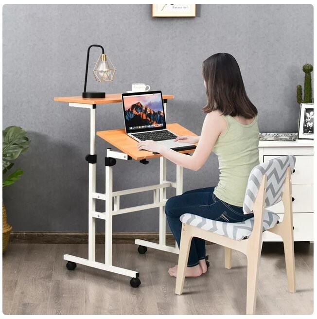 2 in 1 Mobile Standing Desk with Height Adjustable Sit-Stand Workstation, Stand-Up Desk