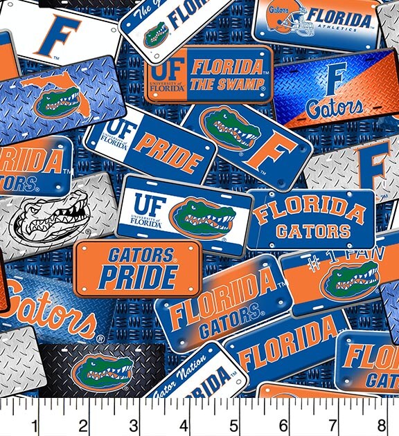 Sykel Enterprises-University of Florida Cotton Fabric-Florida Gators License Plate Cotton Quilting Fabric