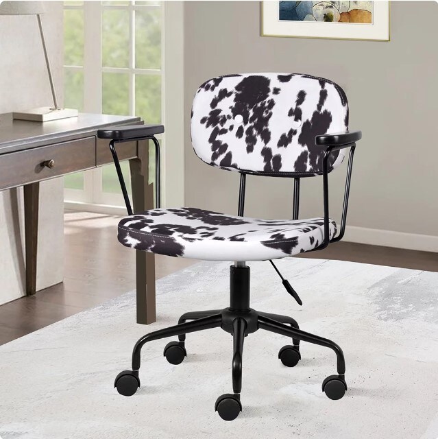 Swivel Office Desk Chairs with Retro Milk Cow Print,Adjustable Task Chair with Arms