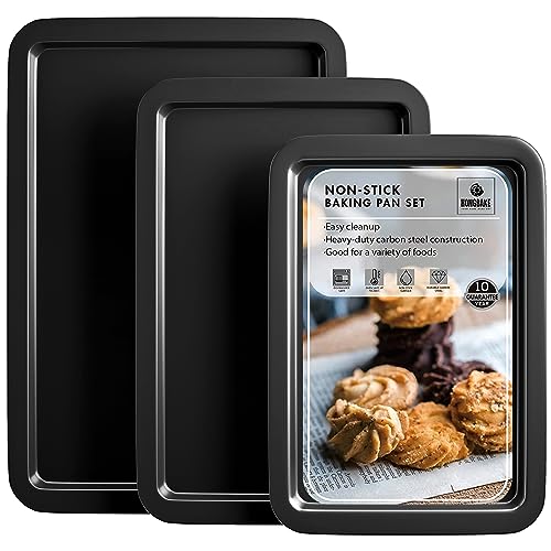 Baking Sheet Pan Set, Cookie Sheet For Oven, Nonstick Bakeware Sets With  Wider Grips, 3 Pack Half/jelly Roll/quarter Baking Tray, Premium,  Dishwasher