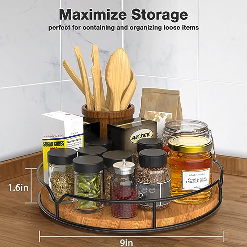 Lazy Susan Turntable Organizer for Cabinet Pantry Kitchen Countertop Refrigerator Cupboard, Pine Wood, 9&#x22;, Carbonized Black