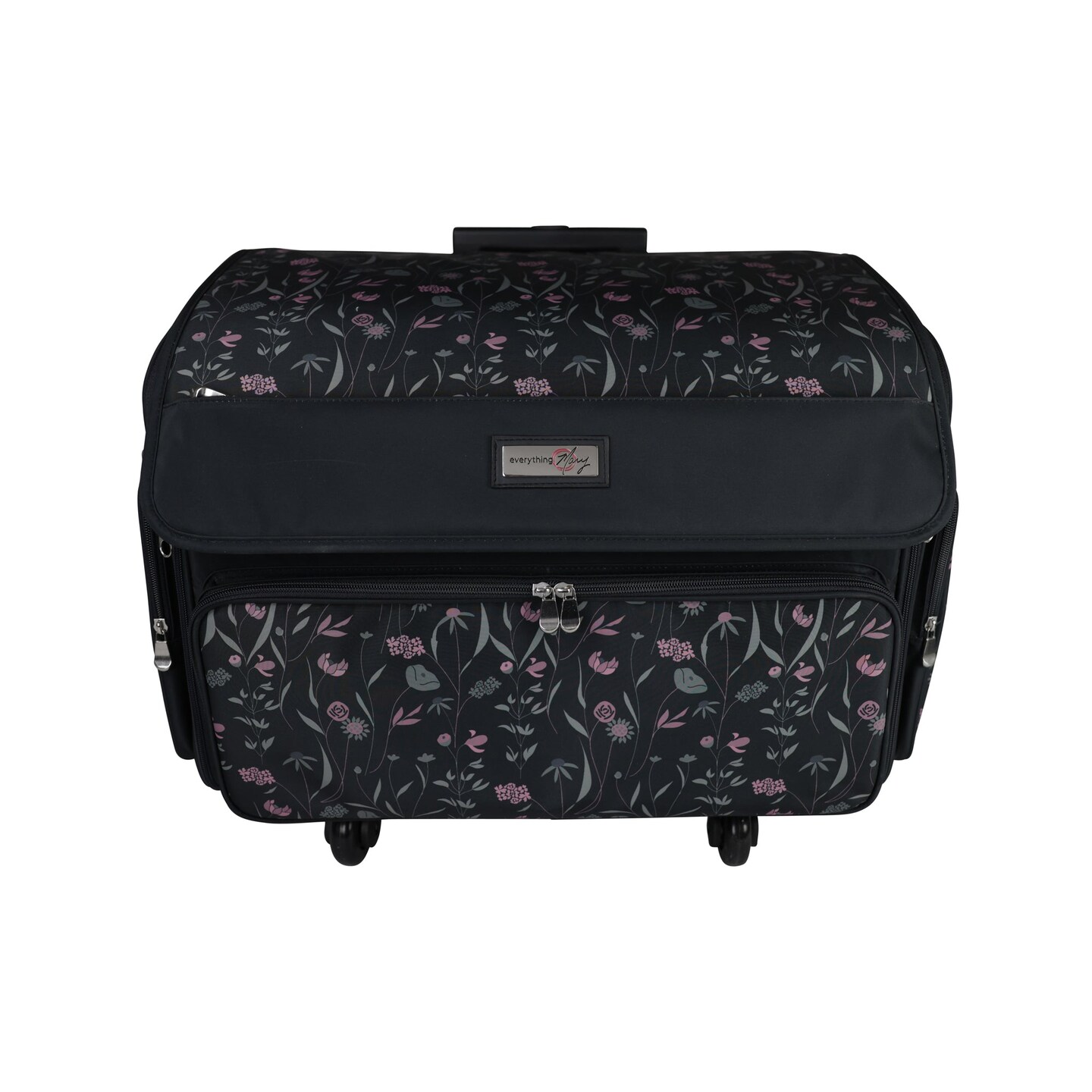 XL 4 Wheel Collapsible Deluxe Rolling Sewing Machine Storage Case, Black &#x26; Floral
