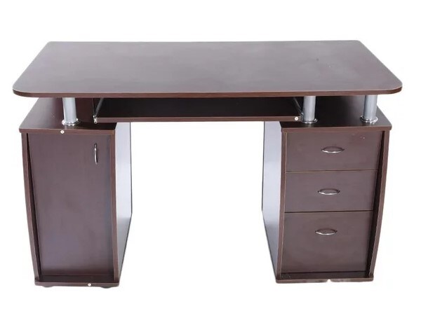 Ktaxon Brown Home Office Study Writing Table 3 Drawers Bookcase Computer PC Desk