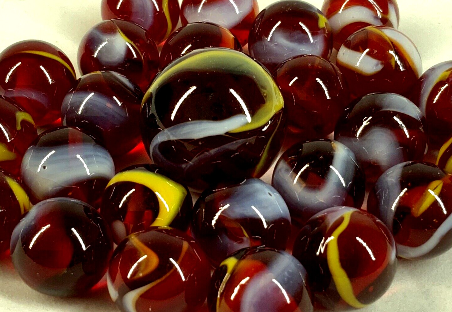 25 Marbles FIRE Red Stripes Yellow Glass game pack Shooter