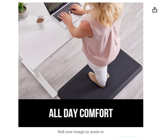 Anti Fatigue Standing Desk Mat, Thick Cushioned Kitchen Floor Mats, Washable, Stain Resistant, Supportive Comfort Padded Rug, Ergonomic Office Antifatigue Runner Pad, 32x20 Inches, Black