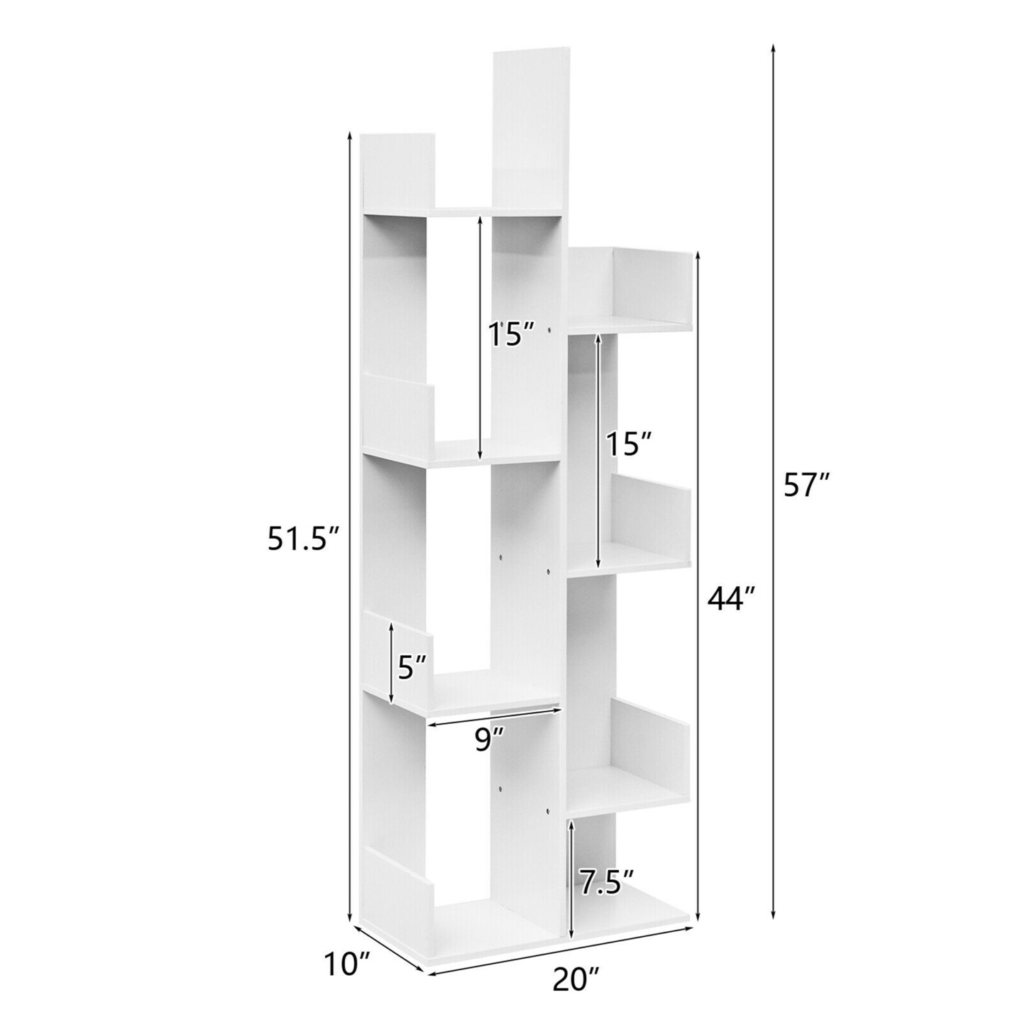 Costway 8-Tier Bookshelf Bookcase w/8 Open Compartments Space-Saving Storage Rack White/Black