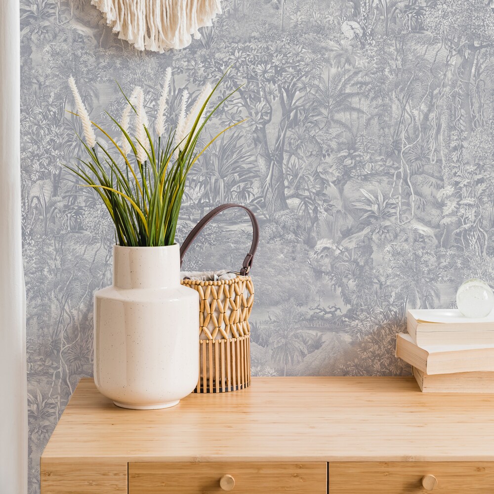 Tempaper Jungle Toile Peel and Stick Wallpaper Cornflower Blue