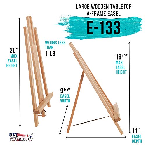 18" Large Tabletop Display Stand A-Frame Artist Easel - Beechwood Tripod, Painting Party Easel, Kids Students Classroom Table School Desktop - Portable Canvas Photo Picture Sign Holder