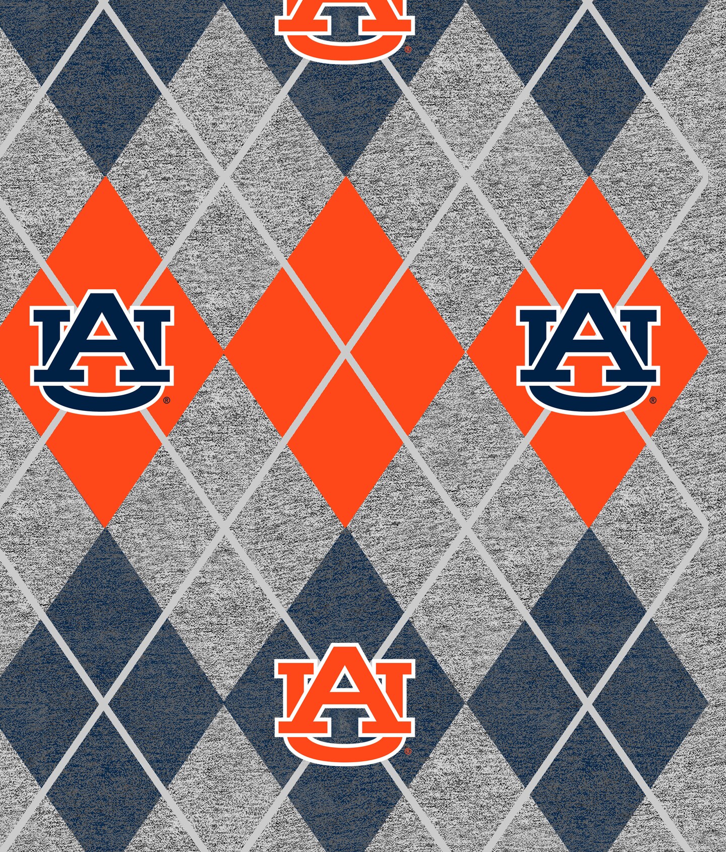 Sykel Enterprises-Auburn University Fleece Fabric-Auburn Tigers Heather Argyle Fleece Blanket Fabric-Sold by the yard