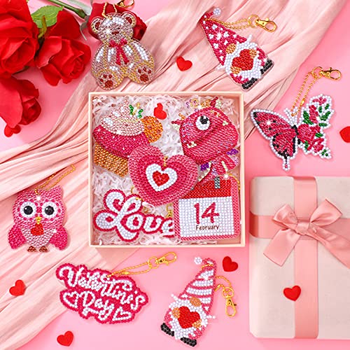 BBTO 12 Pcs Valentine's Day Diamond Painting Keychains DIY Love