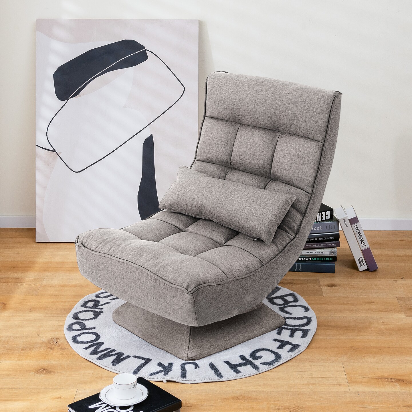 5-Level Adjustable 360&#xB0; Swivel Floor Chair with Massage Pillow
