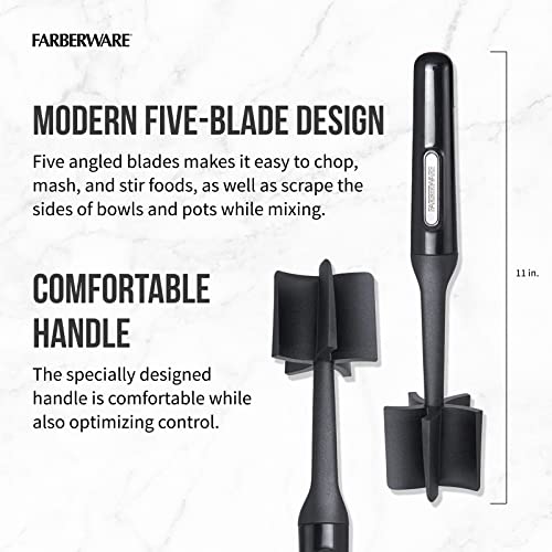 Professional Heat Resistant Nylon Meat and Potato Masher, Safe for Non-Stick Cookware, 10-Inch, Black