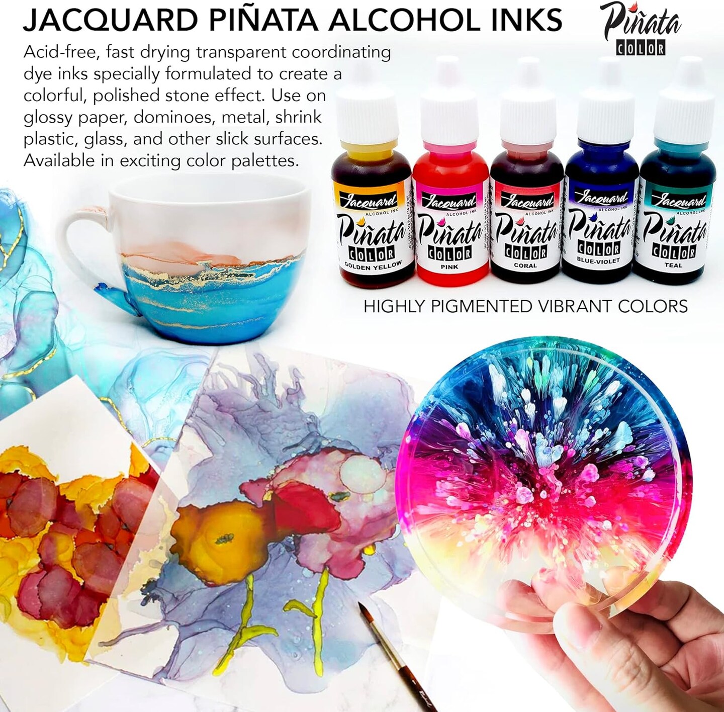 Pinata Brass Alcohol Ink 4-Ounce, Pixiss 20ml Needle Tip Applicator Bottle and Funnel, Bundle for Yupo and Resin