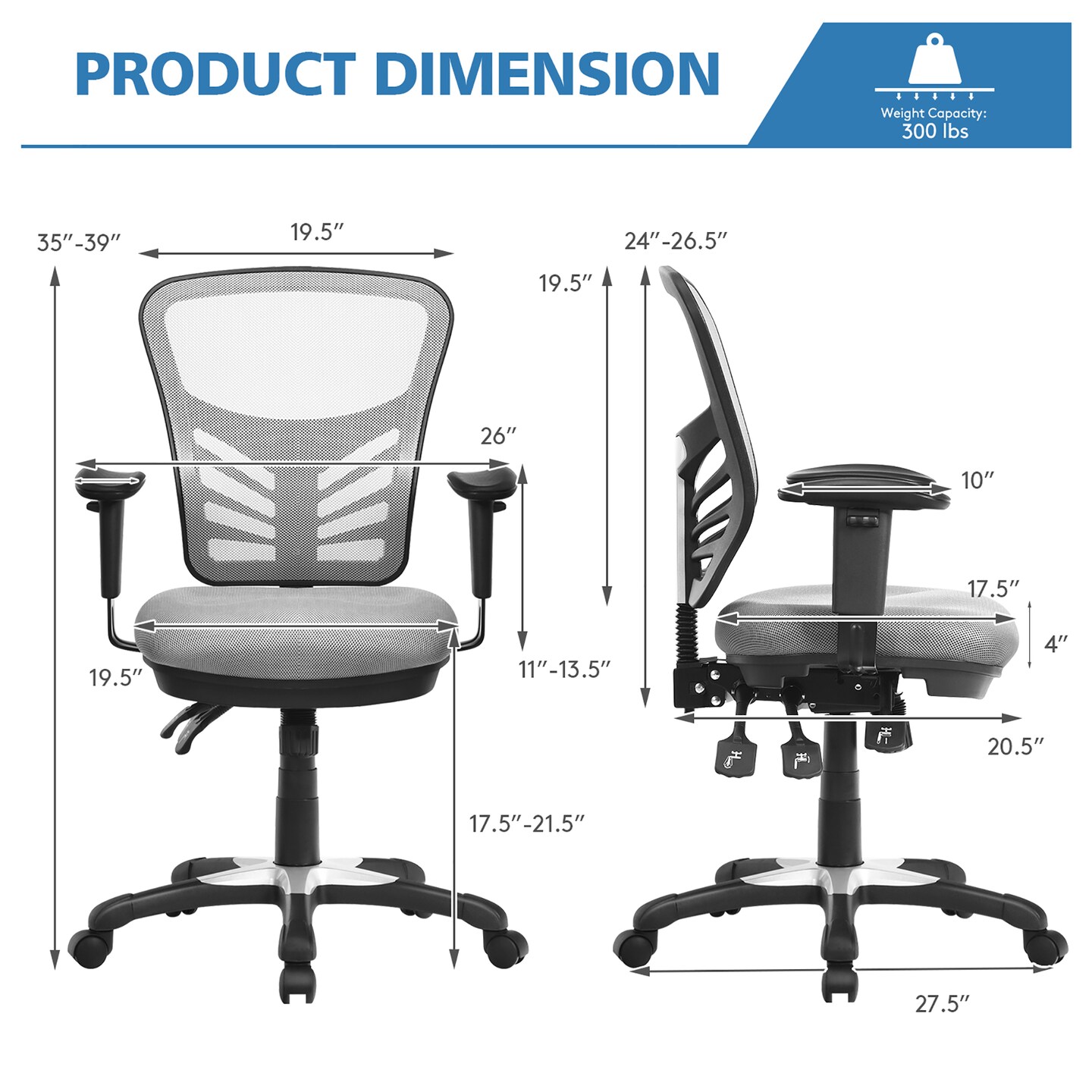 Costway Mesh Office Chair 3-Paddle Computer Desk Chair w/ Adjustable Seat