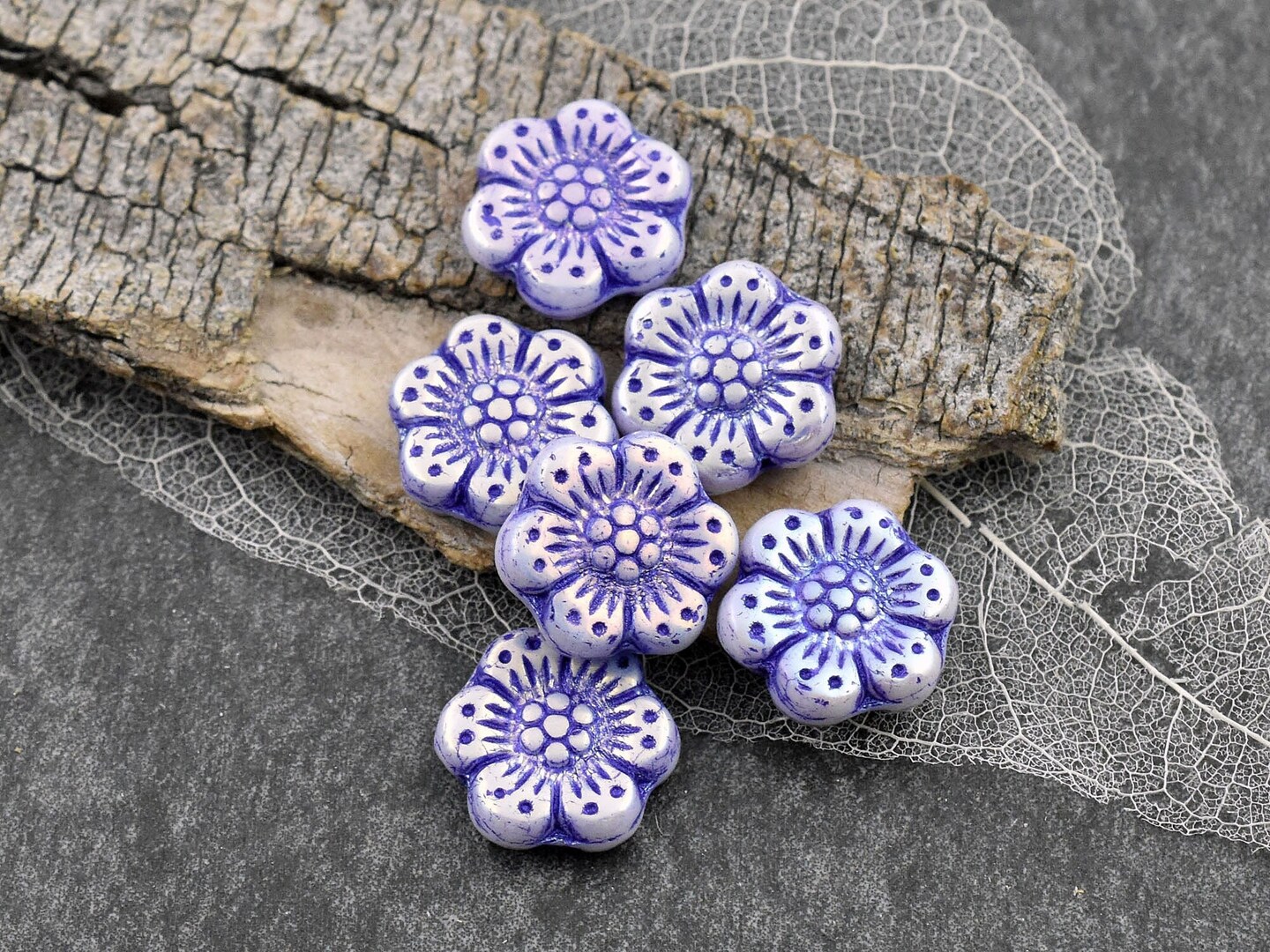 *12* 14mm Purple Washed Alabaster AB Wildflower Beads