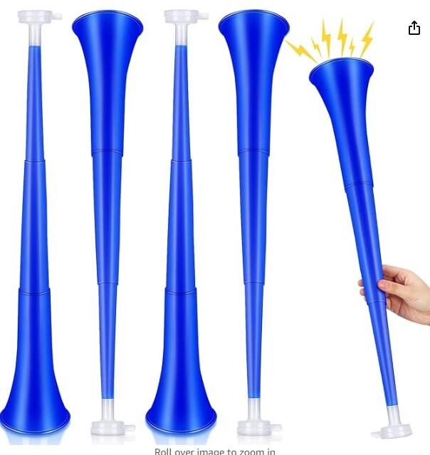 4 Pieces Collapsible Stadium Horn (Blue) 24 Inch Vuvuzela Plastic Trumpet Horn Blow Horn Noisemakers for Sporting Events Graduation Games School Sports Party Supplies Favors Accessories